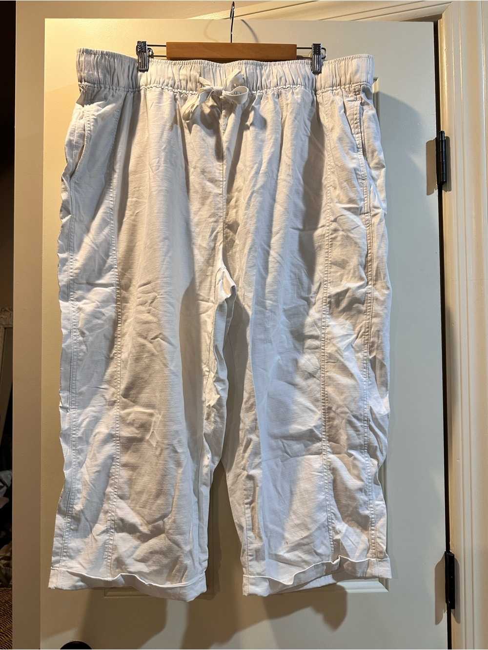 Casual Drawstring Cotton Pants - White